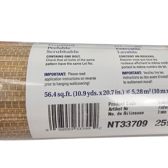 Norwall Solid Vinyl Wallcovering Faux Grass Cloth Natural Neutral Peel and Stick - Picture 7 of 8